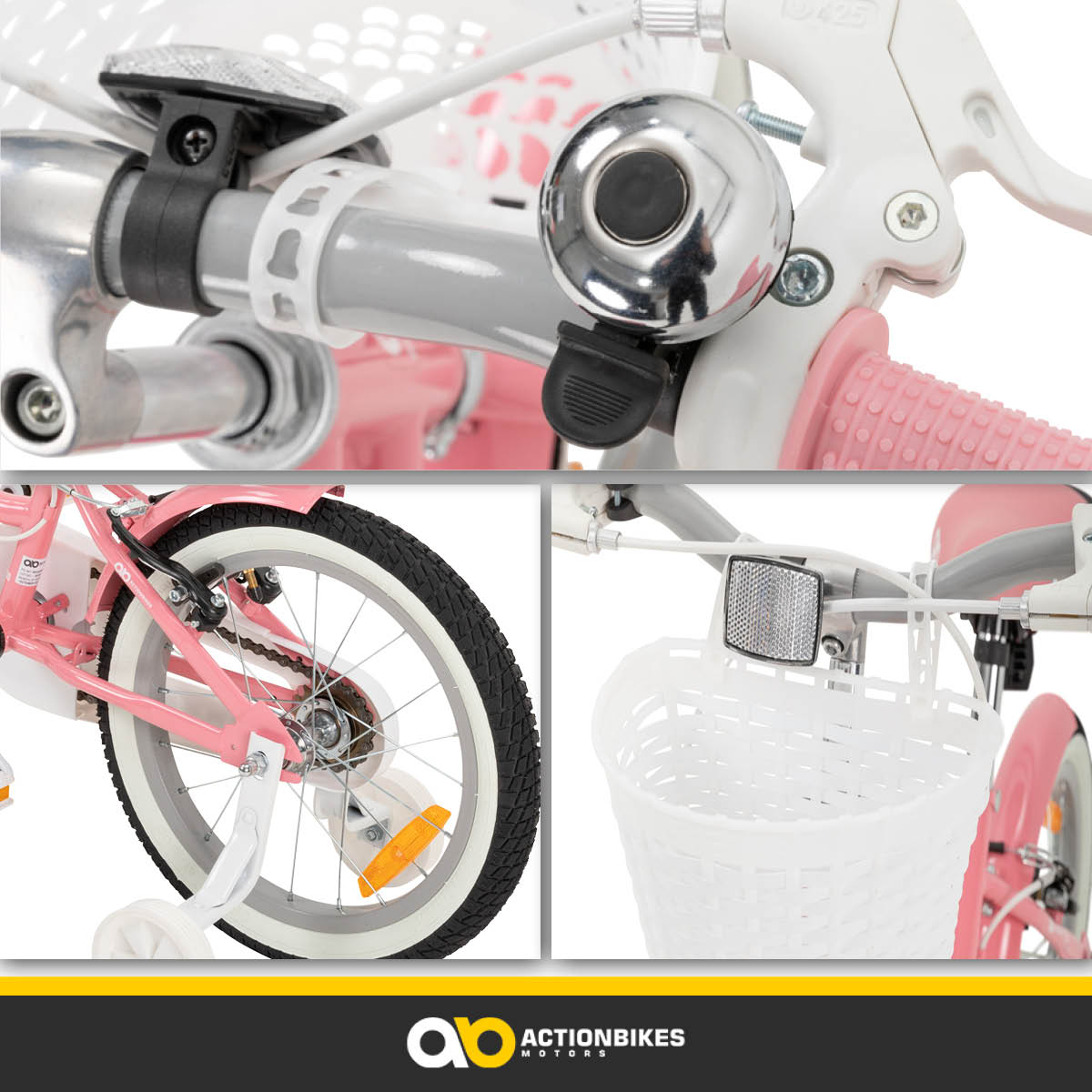 Actionbikes Kinderfahrrad Starlight 16 Zoll, Rosa, Stützräder, Fahrradkorb, Klingel, Kettenschutz (Classic)