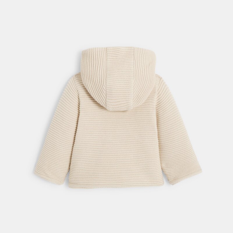 Veste chaude en maille doublée soft boa à capuche beige naissance Beige