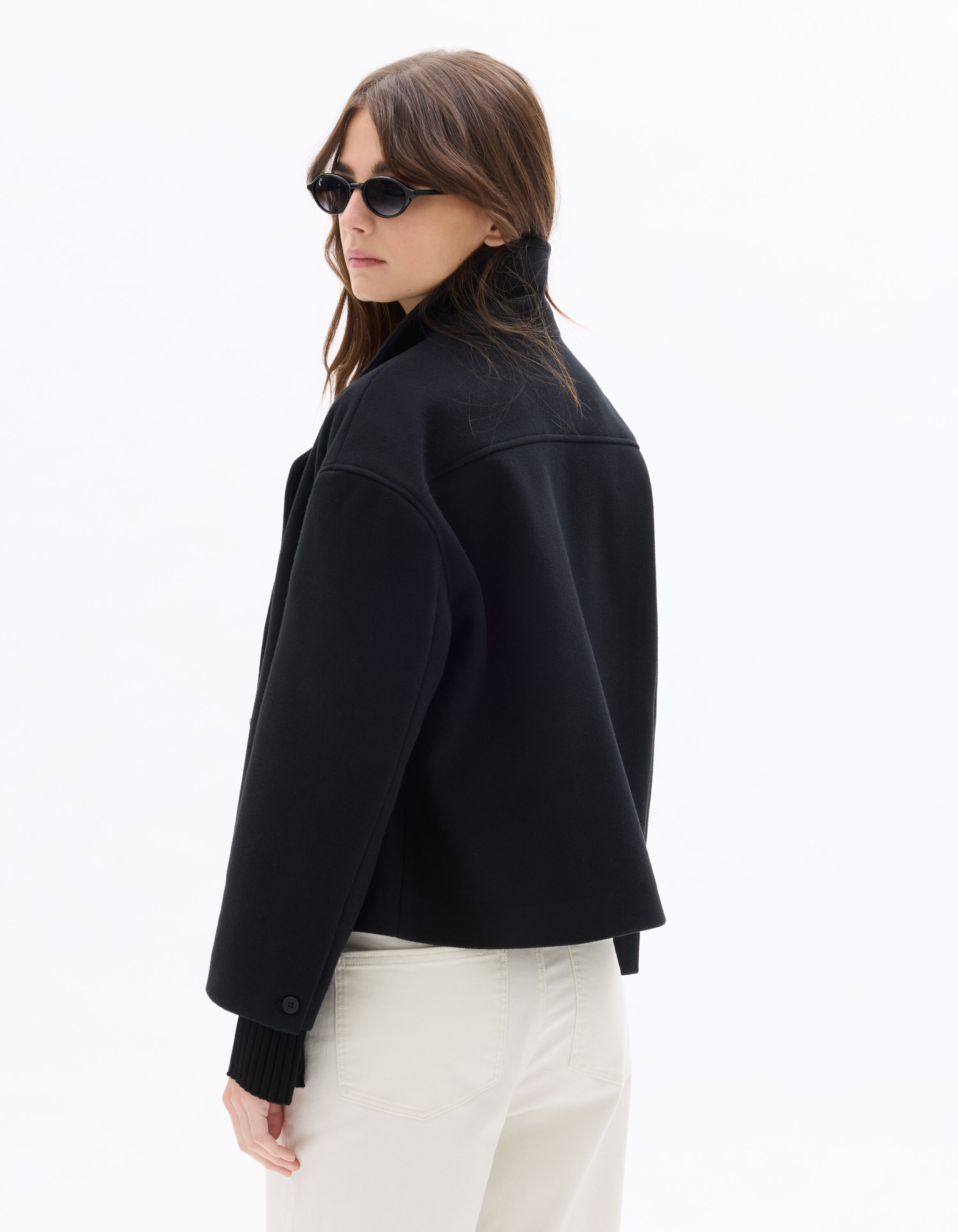 Manteau court en laine mélangée - noir