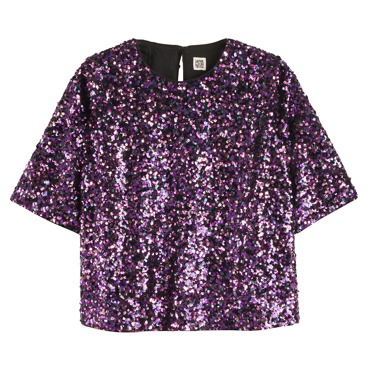 COLEÇÕES LA REDOUTE<br>Camisa com lantejoulas, gola redonda e mangas curtas