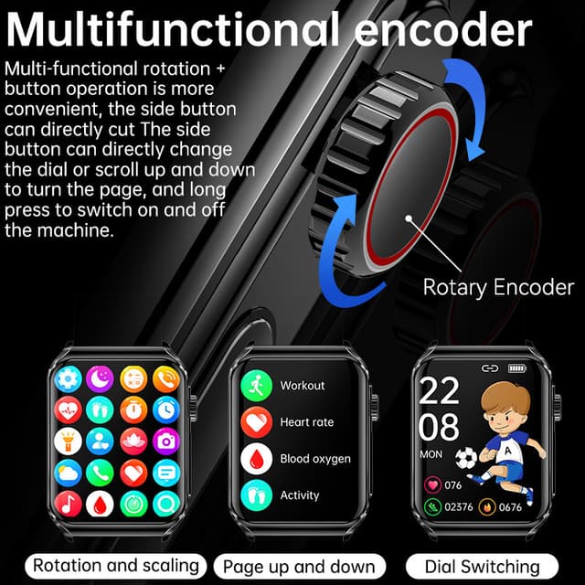 Smartwatch med EKG-hjerteovervågning/Bluetooth-opkald/Bluetooth-musik Sort