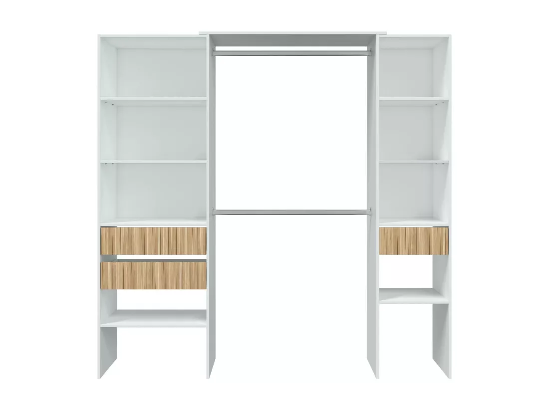 Armoire Donest, Meubles de chambre à coucher, Armoire à vêtements avec étagères et 3 tiroirs, 196x40h187 cm, Blanc et Chêne