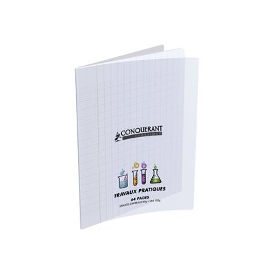 Conquérant Classique - Cahier polypro de travaux pratiques (TP) - 17 x 22 cm - 64 pages - grands carreaux (Seyes)/uni - transparent