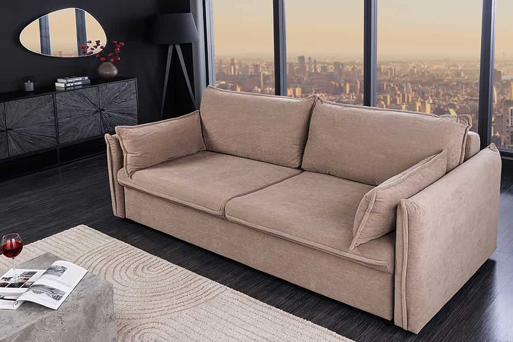 Design Schlafsofa APARTMENT 215cm taupe Cord 3-Sitzer Couch inkl. Bettkasten Kissen