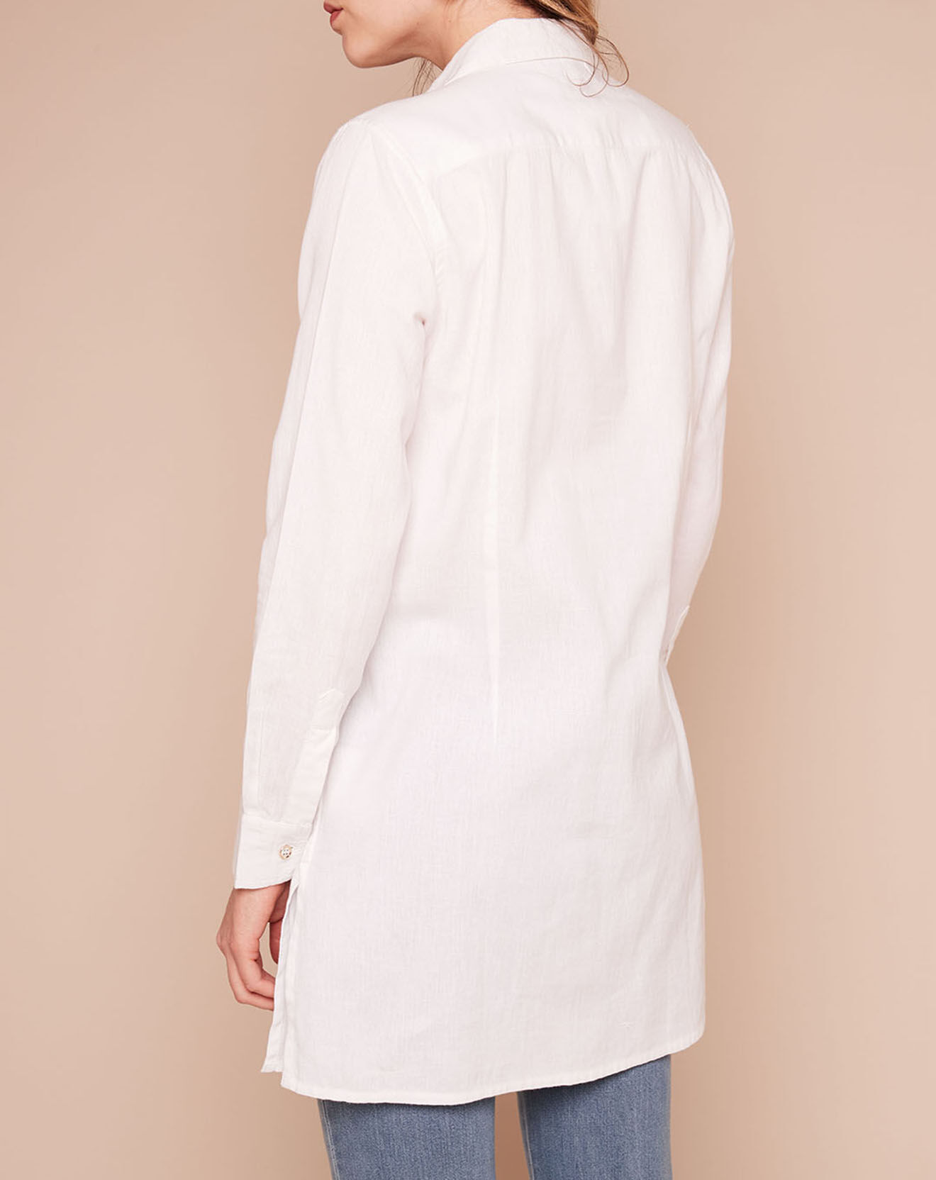 Derhy Chemise longue Mage unie & broderies blanche