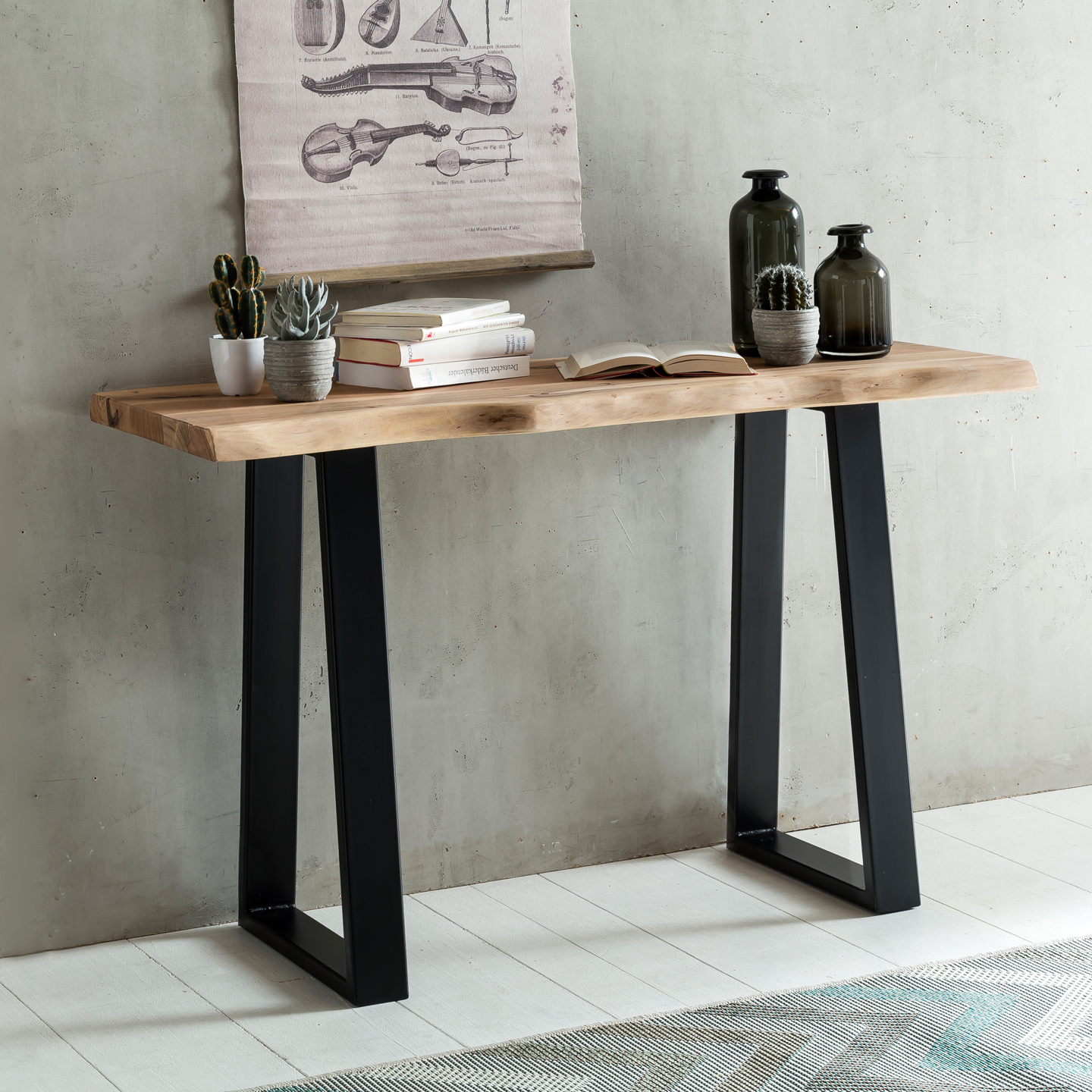 Konsolentisch - Akazie Massivholz - schwarz - 120 cm