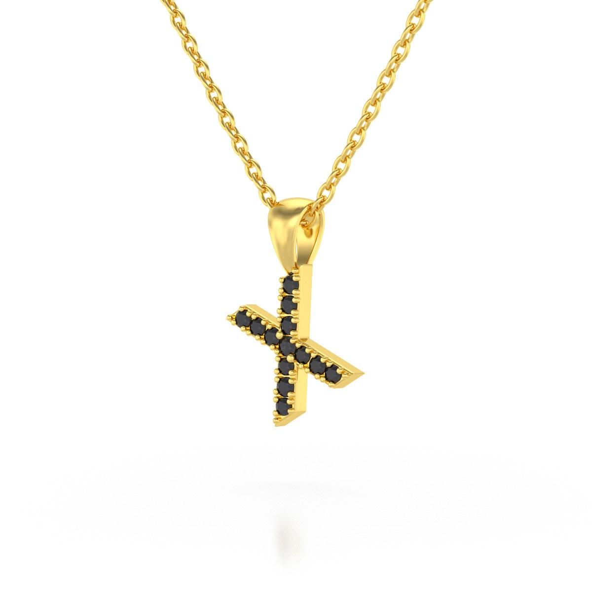 Collier Pendentif ADEN Lettre X Or 750 Jaune Diamant Noir Chaine Or 750 incluse 0.72grs