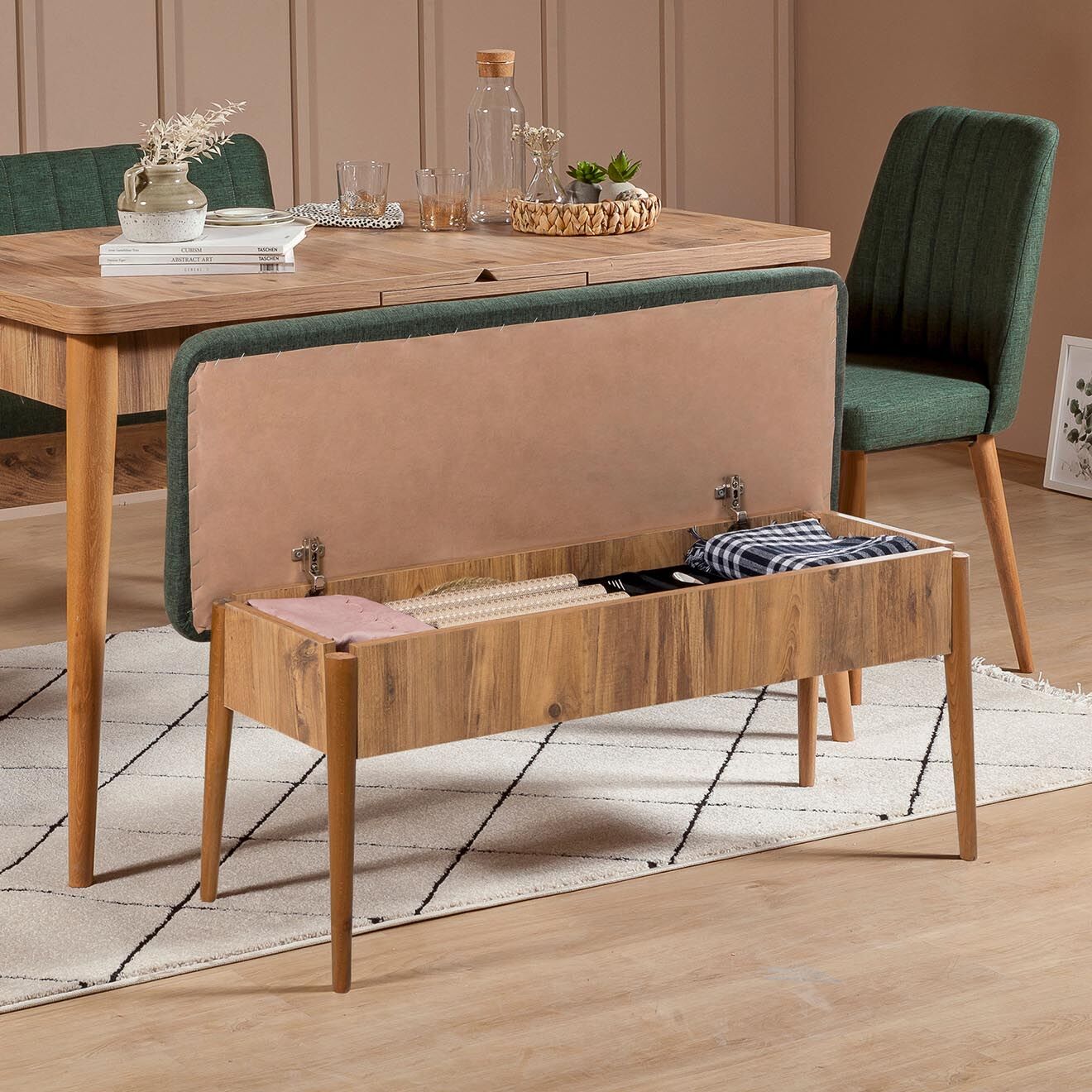 Wooden Art Ensemble table + 2 chaises + 2 bancs vina 1070 beige/vert
