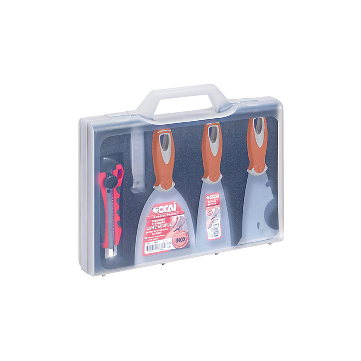 Mallette 3 couteaux + cutter rouge spécial peintre Ocai
