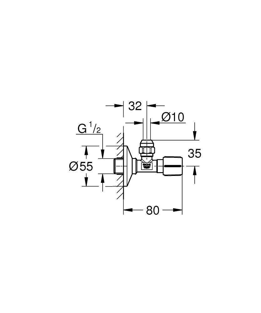 Grohe hoekstopkraan 1/2''x3/8'' brushed hard graphite