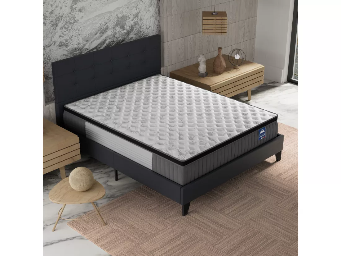 Ensemble Matelas + lit 140x190 cm avec tête de lit, ép. 30cm à mémoire de forme