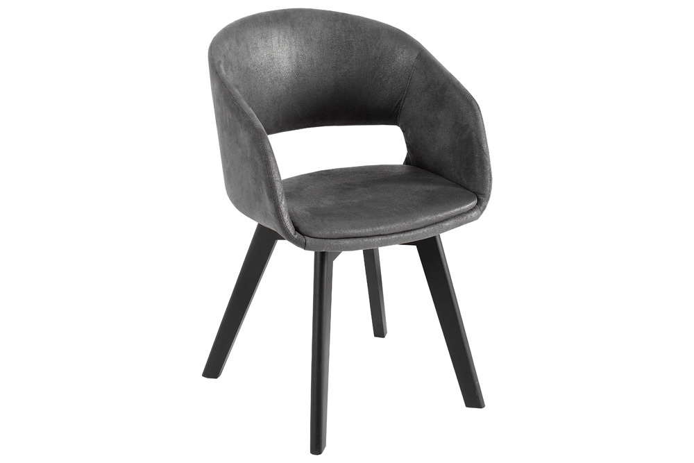 Design Stuhl NORDIC STAR antik grau Microfaser Massivholz schwarz mit Armlehne gepolstert
