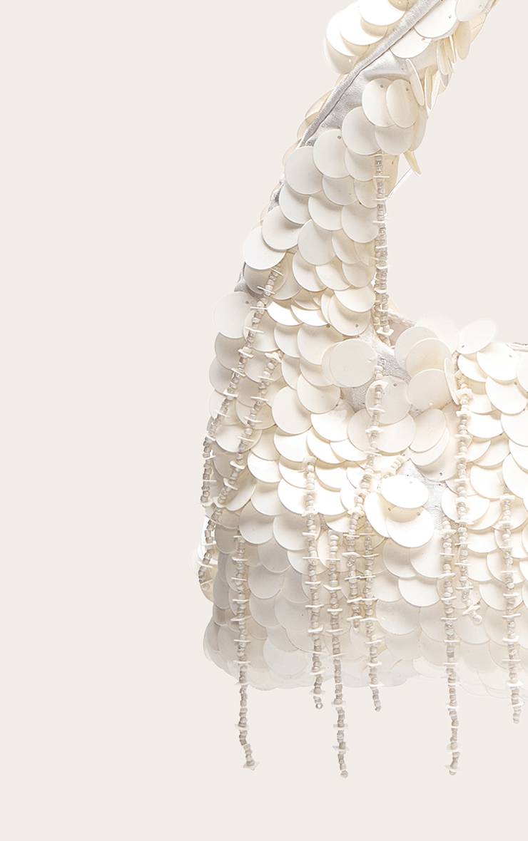 Blanc Mini Sac À Paillettes À Franges