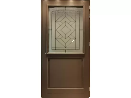 Porte D'Entrée Bois Vitrée, Elsie, Vert Ral7002, H,215Xl,90 P,Gauche + Poignée Et Barillet (Ref 010403Fp) Cote Tableau
