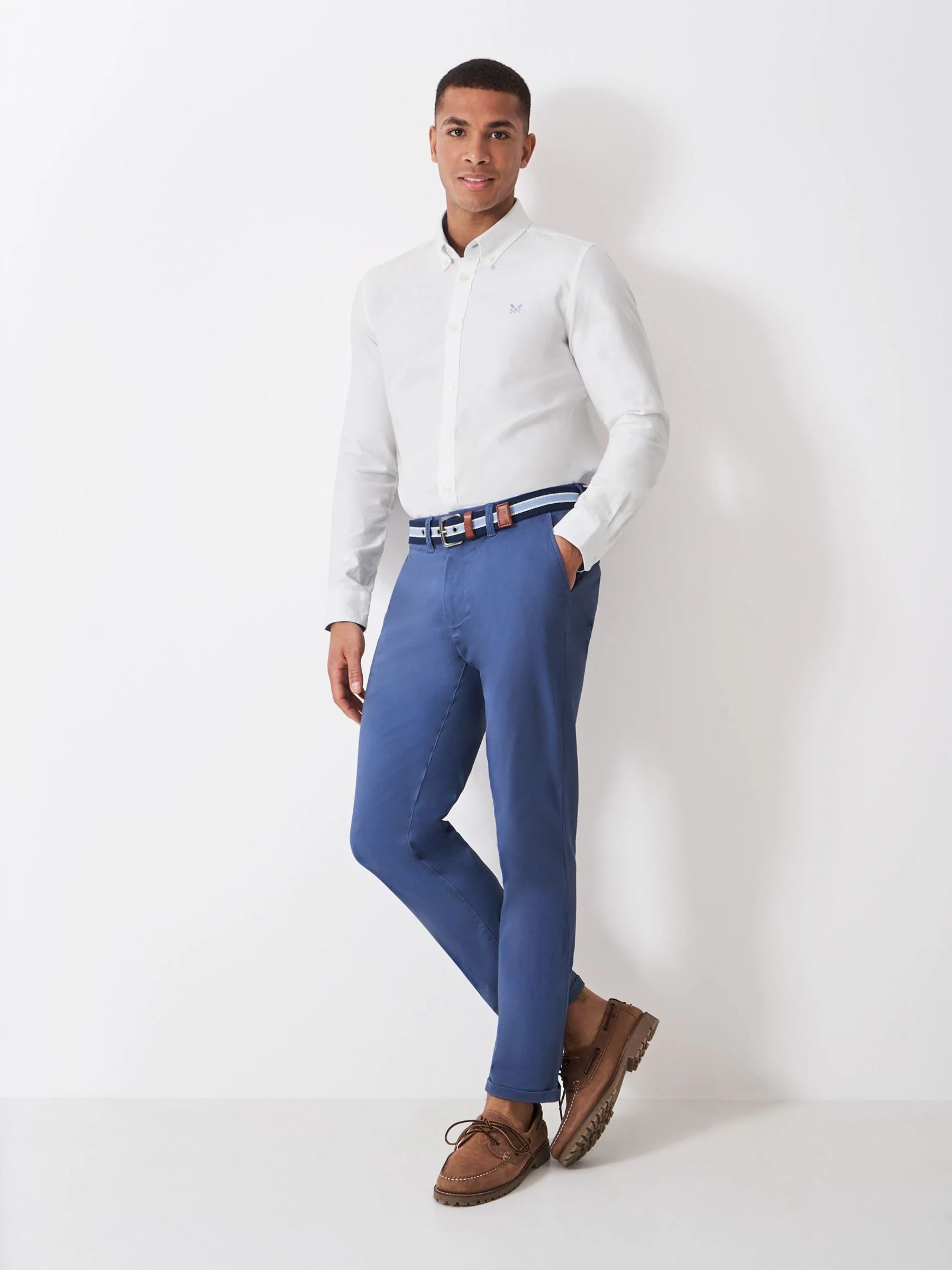 Wit - Crew Clothing slim-fit Oxford-overhemd van 100% katoen