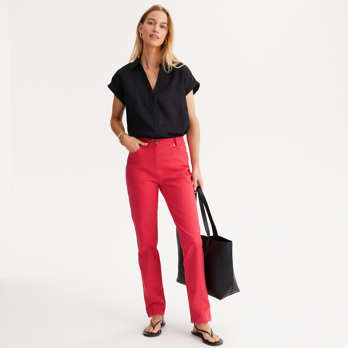 ANNE WEYBURN<br>Broek direito de 5 bolsos, em katoen elástico