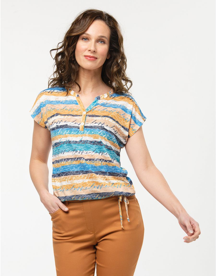 Top beige sable et bleu