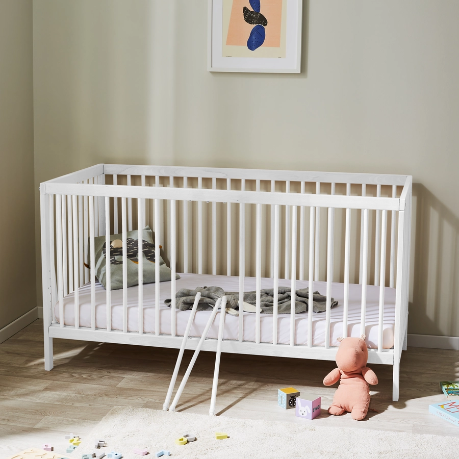 Kids Collective Babybett Gitterbett 60x120 | 70x140 höhenverstellbar & herausnehmbare Sprossen weiß