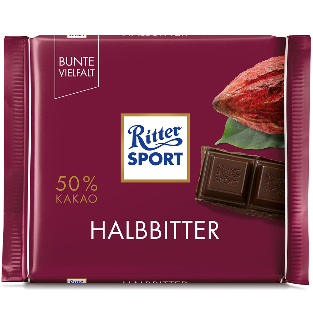 Ritter Sport Tafelschokolade Halbbitter 100g MHD:30.10.25