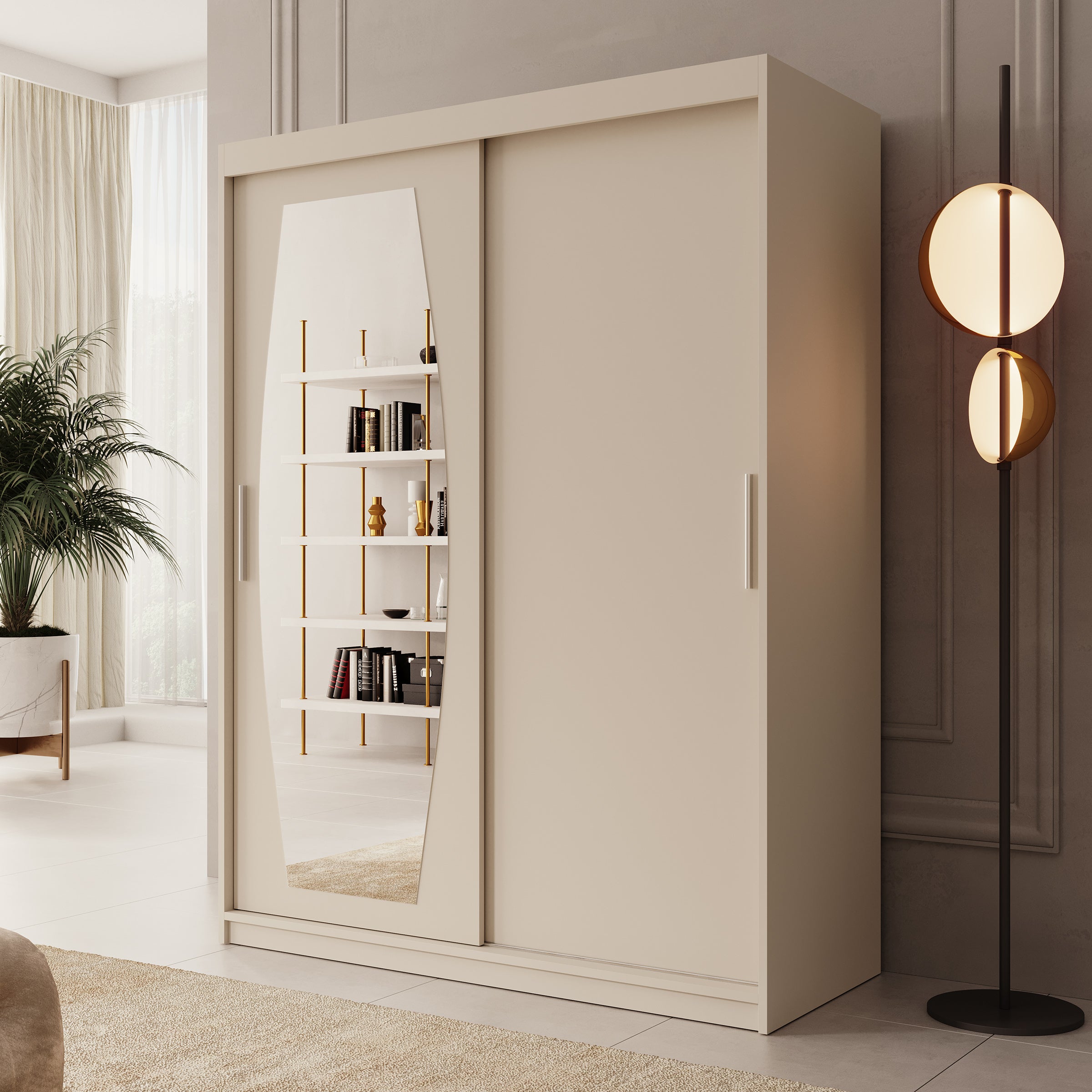 Azai - Kledingkast met schuifdeuren - Beige - 150x62x200 cm