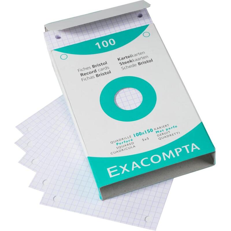 Étui de 100 fiches - bristol quadrillé 5x5 perforé 100x150mm - Blanc