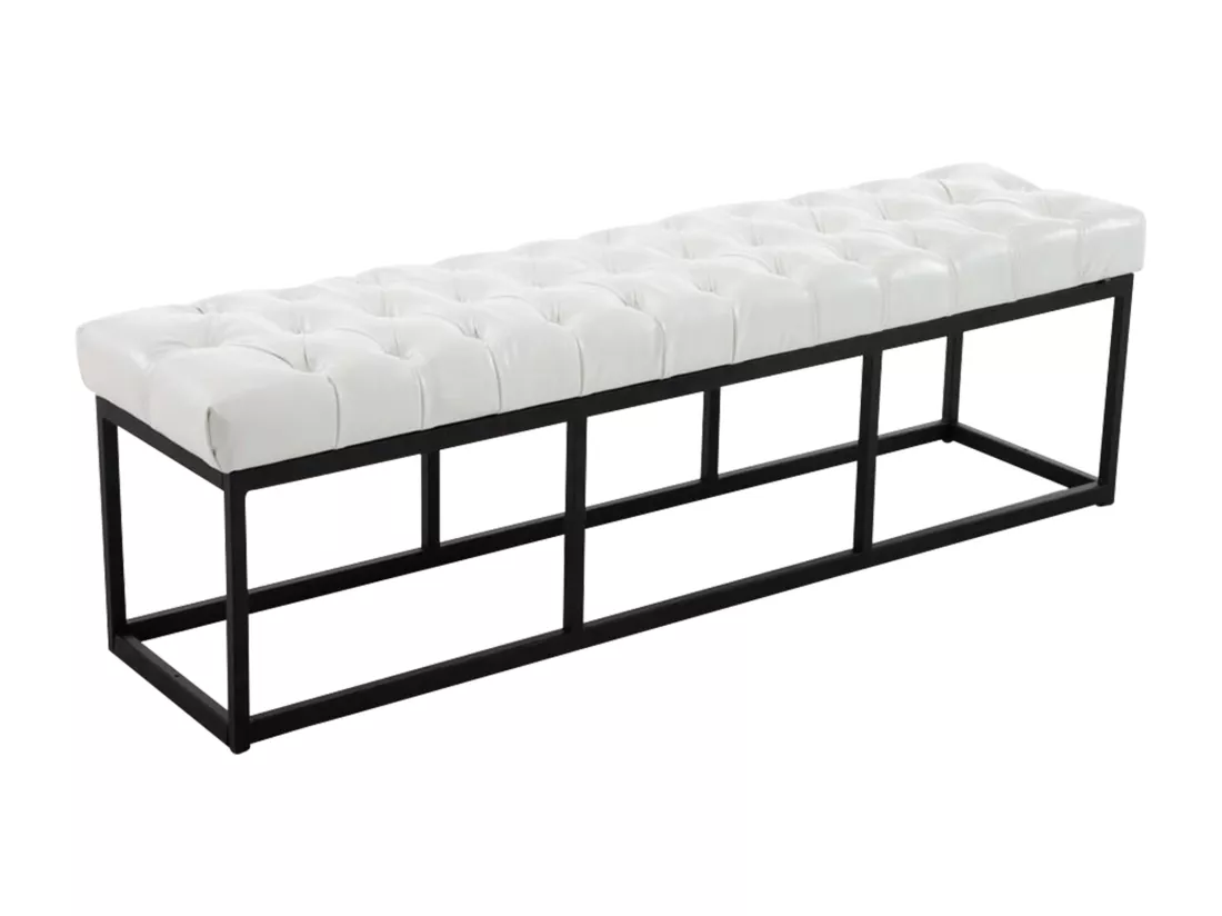Banquette - Similicuir & Métal noir mat - Blanc - Amun