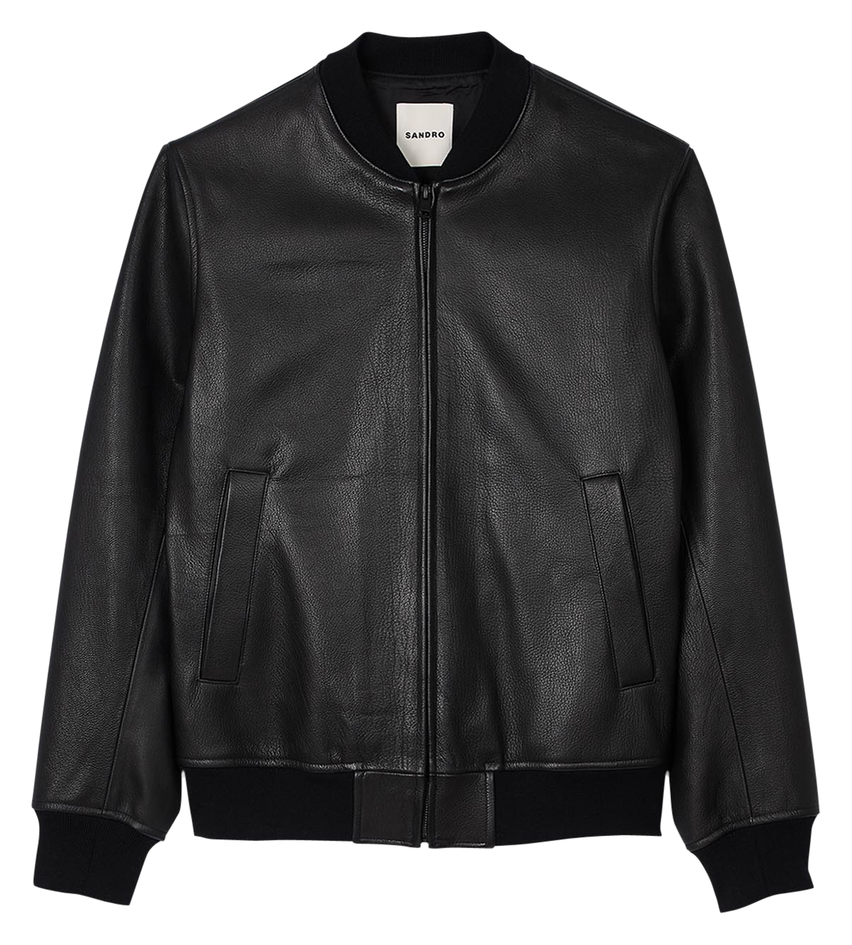 Blouson droit en cuir | Noir