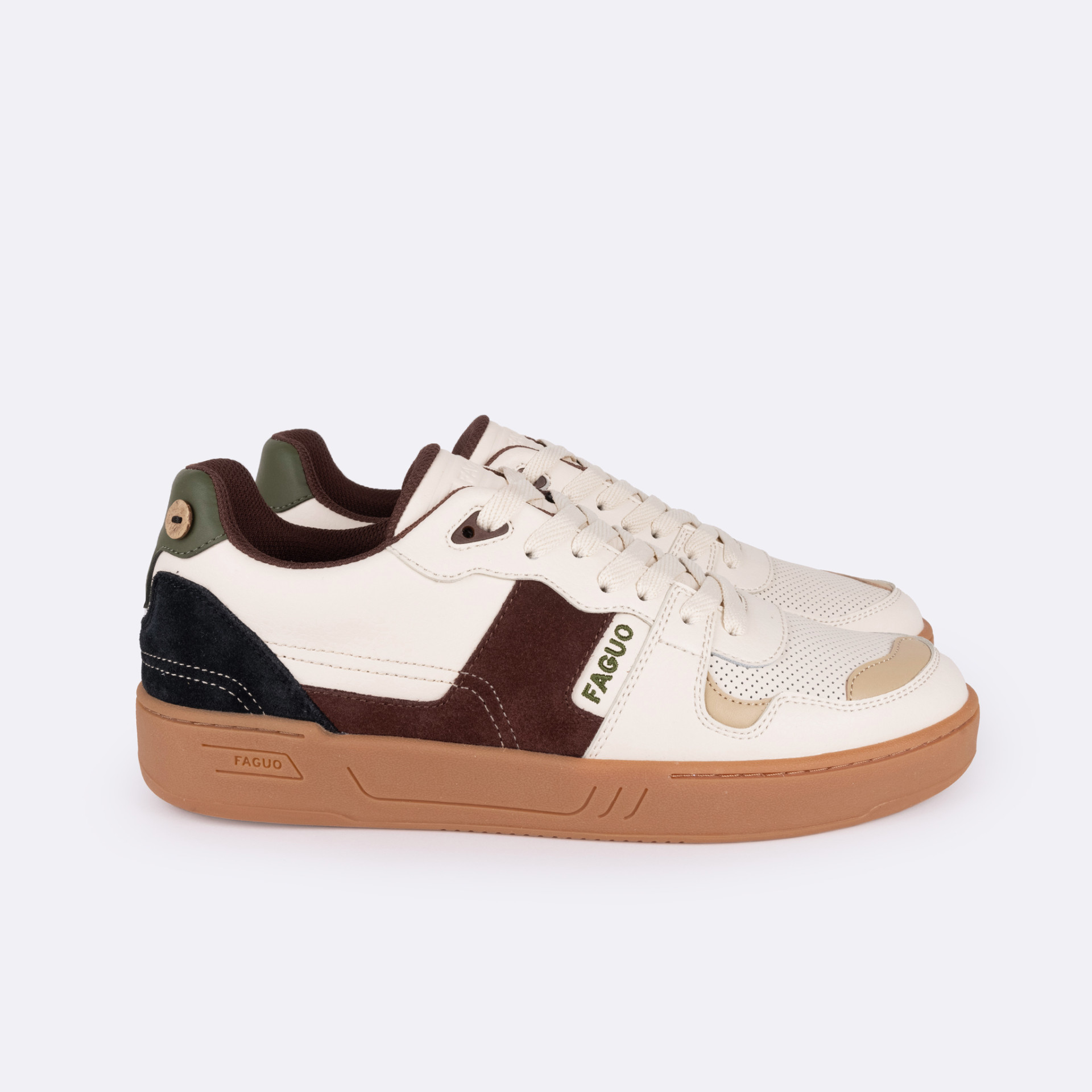 Baskets écrue & marron cuir et suède - modèle Ceiba