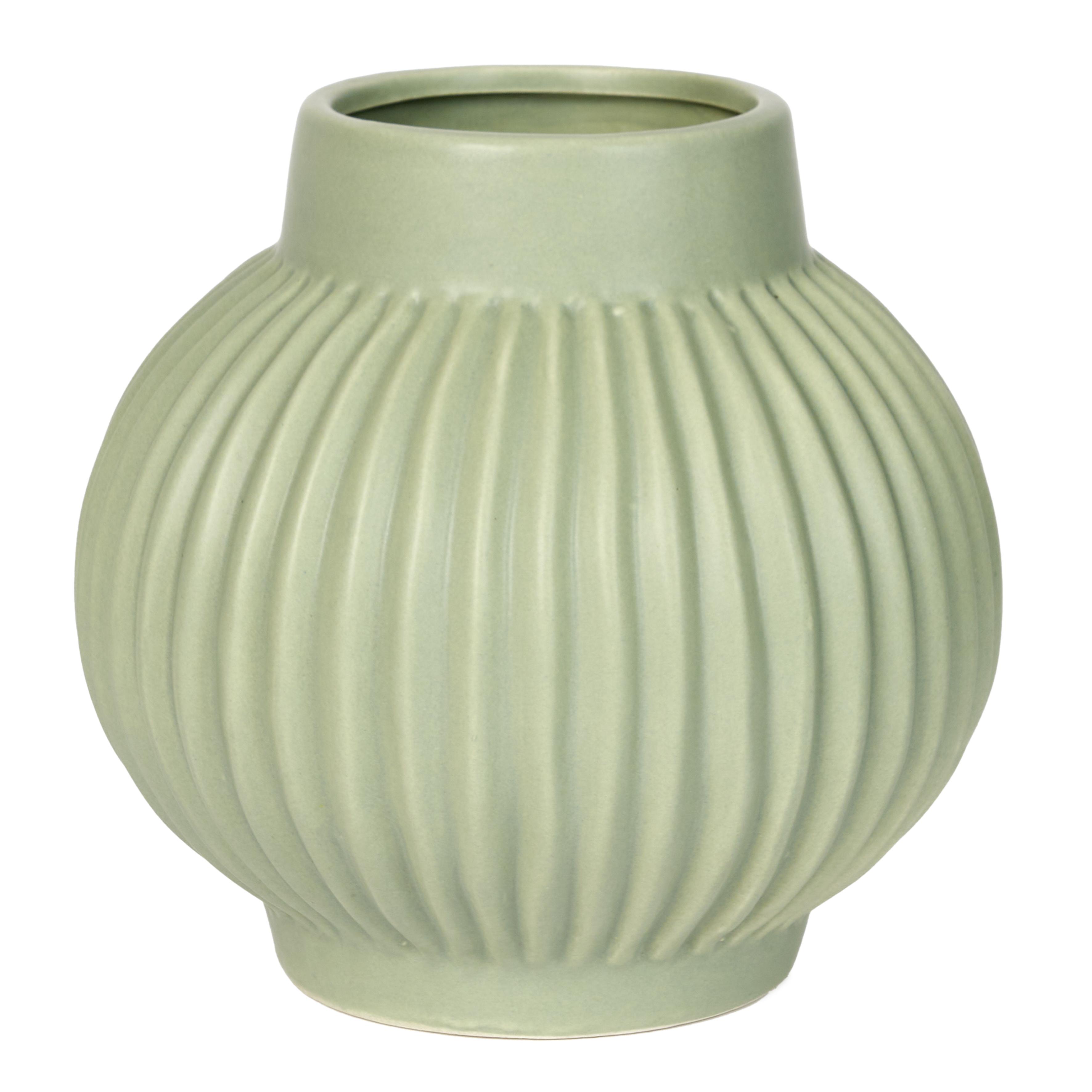 VASE ROND STRIE SAUGE 15X15CM