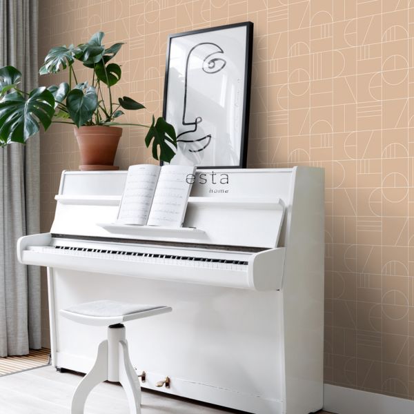 Estahome Art Deco Motief Behang III - 0,53 x 10,05 m - Mintgroen / Wit