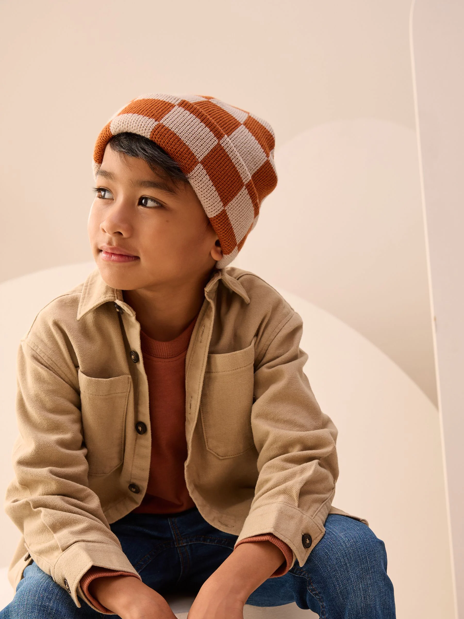 Rust Orange Check - Beanie-muts (1-16jaar)