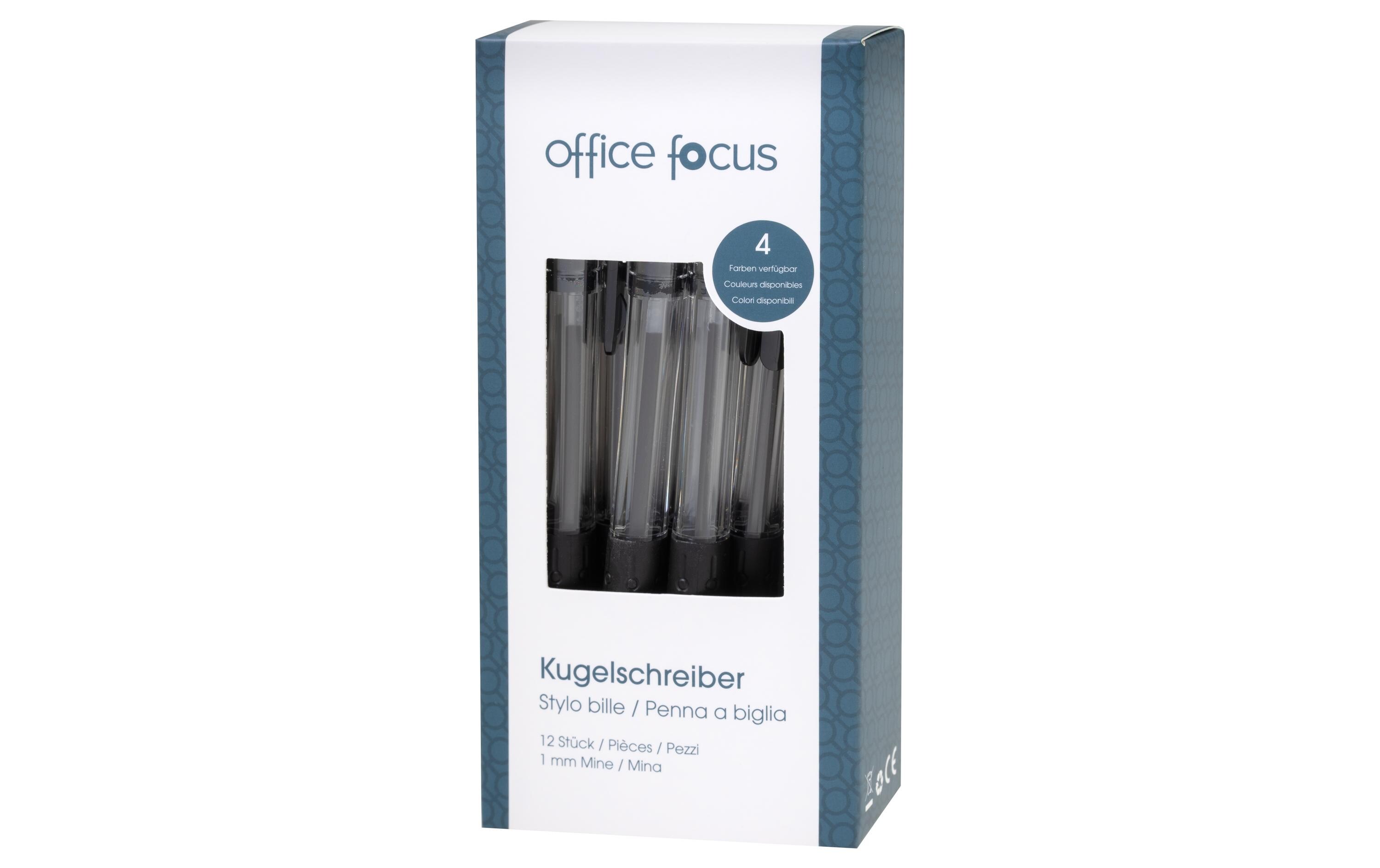 Kugelschreiber Office Focus 1 mm Mine, Schwarz, 12 StückDruckkugelschreiber mit Clip und weichem Griff