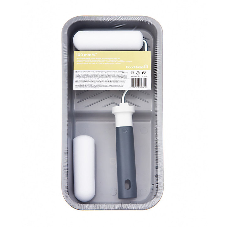 Lot mini rouleau laqueur + 1 manchon laqueur + bac de peinture GoodHome 100mm