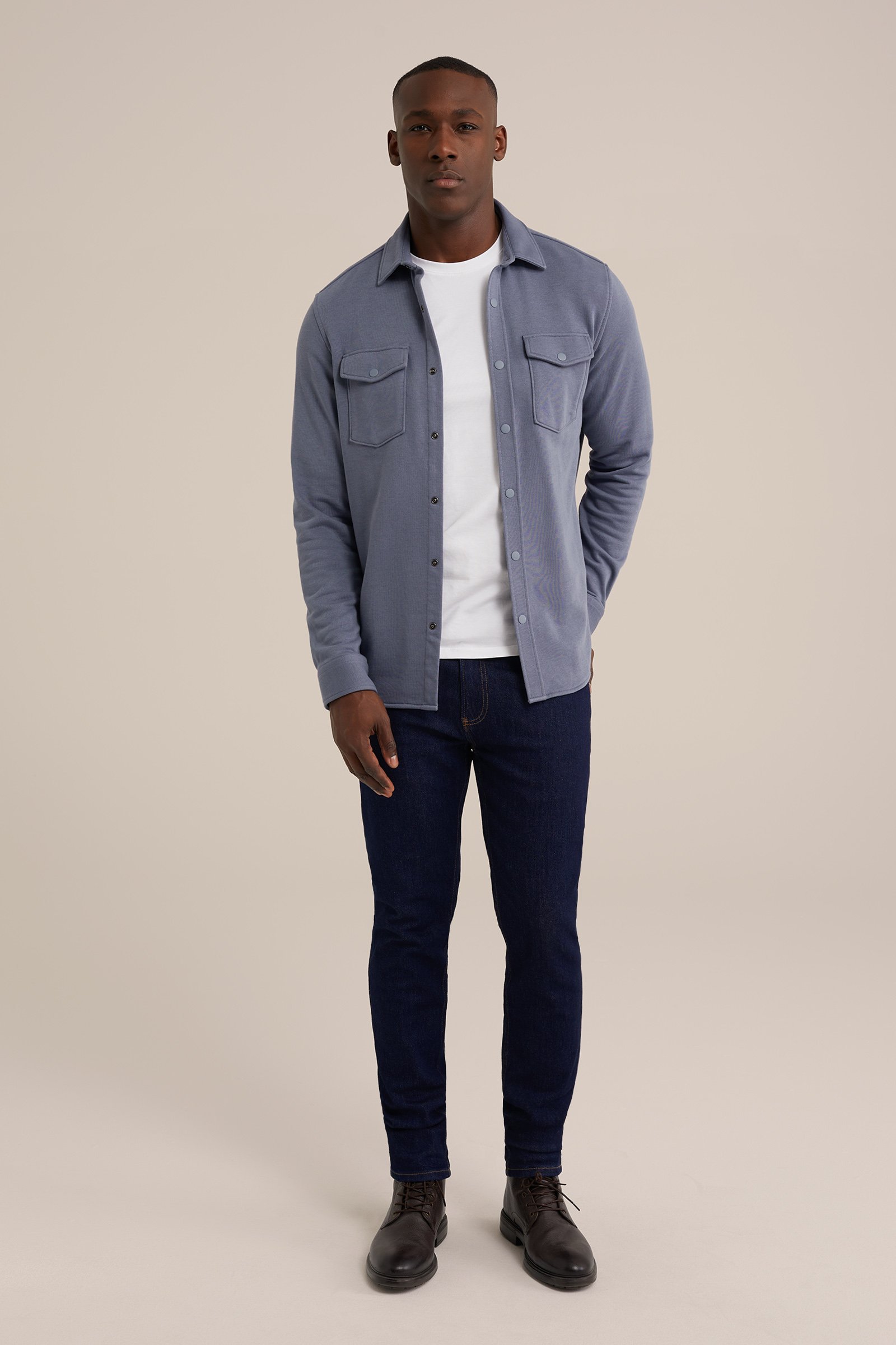 gebreid smart overshirt van katoenmix Fundamentals Grijsblauw