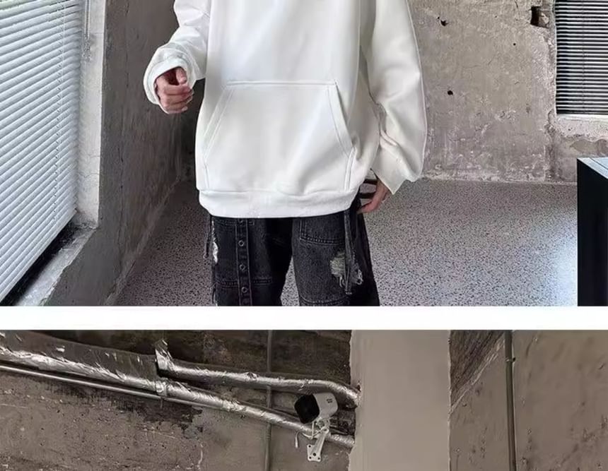 Dubbelwit - Fleecegevoerde hoodie met letterprint