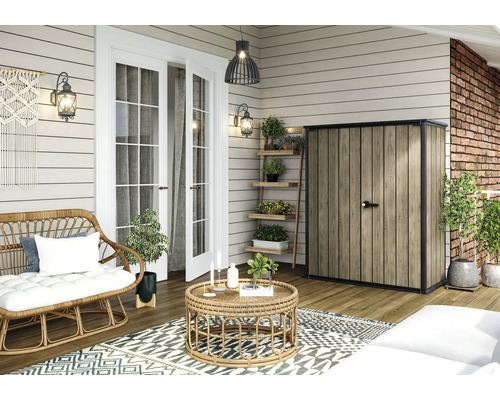Keter Signature Ashwood Alto tuinkast inclusief 2 planken en beugels, 1400 L, houtlook, antraciet/bruin