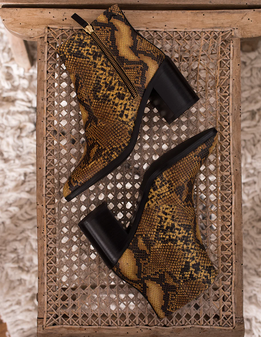 Bottines à talons Céleste - Cuir Python Cognac