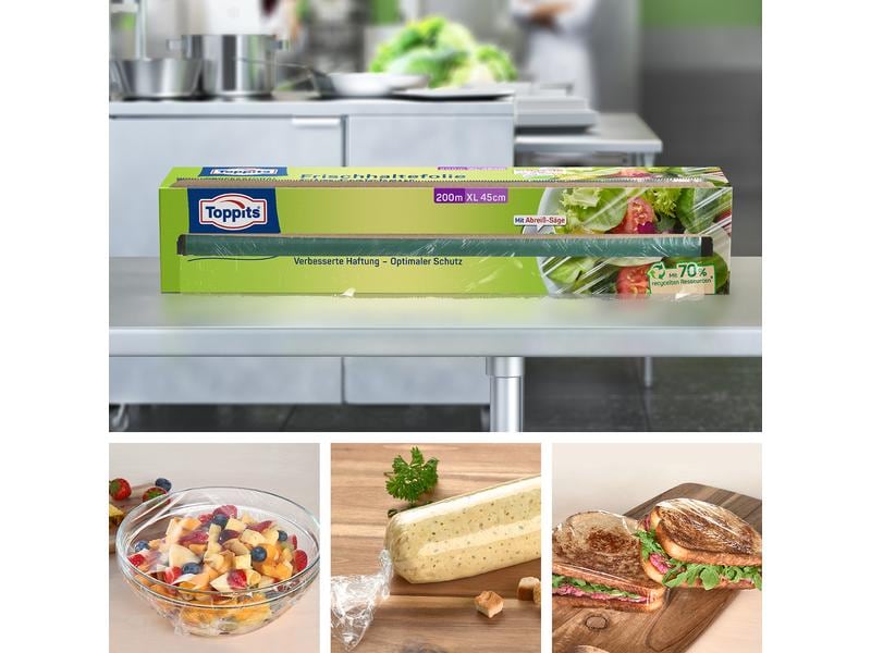 Toppits Frischhaltefolie Frischhaltefolie XL 1 Stück, Trans Ideal und hygienisch zum Abdecken von grossen Gefässen