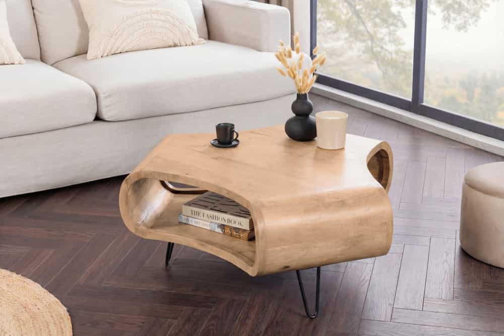 Couchtisch ORGANIC LIVING 90cm natur cream finish Mangoholz mit Hairpin Legs