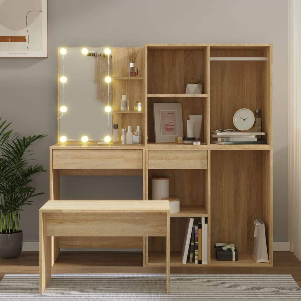 vidaXL Kaptafelset met LED-verlichting, Sonoma eiken