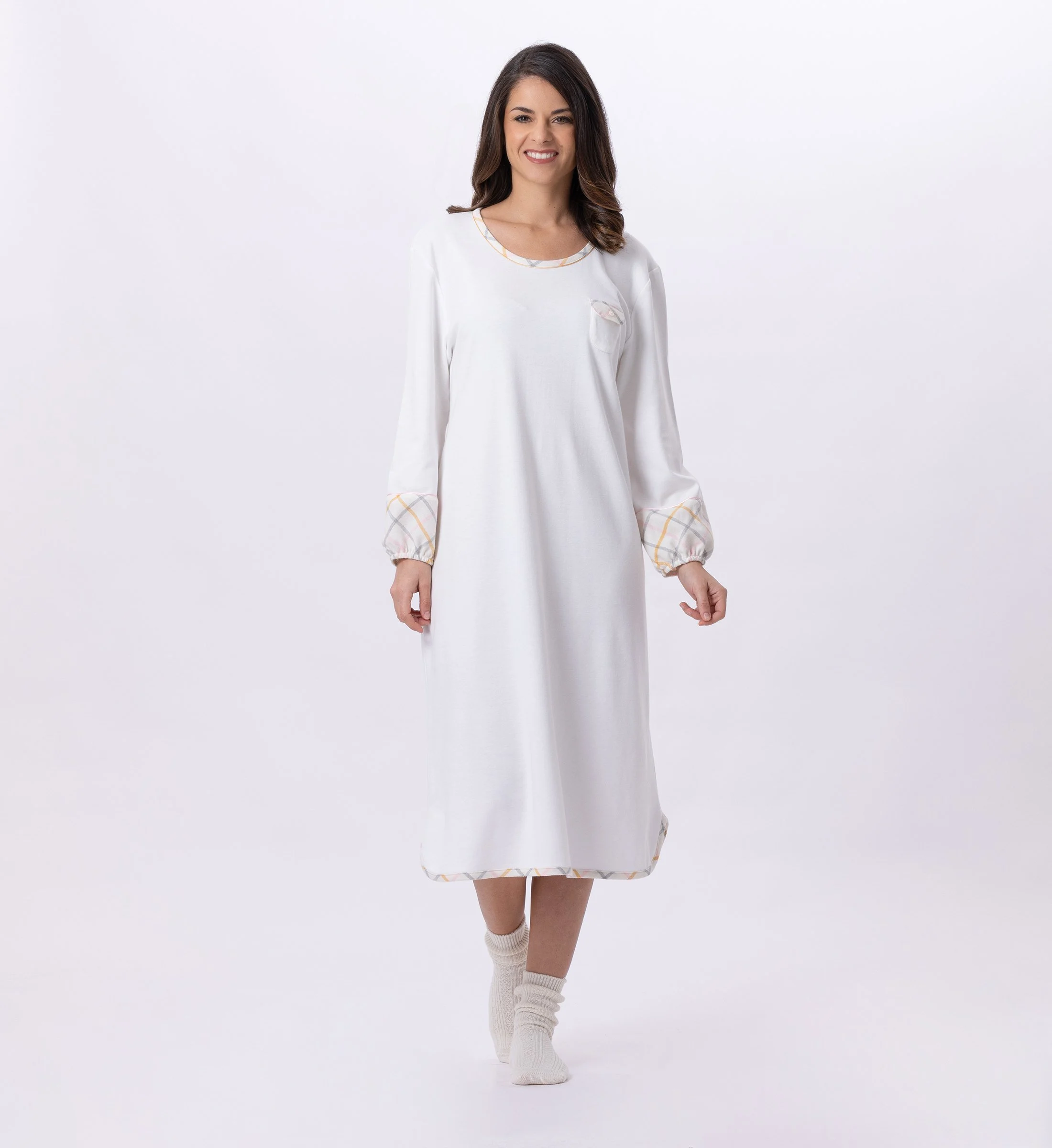 Chemise de nuit longue en coton | Multicolore