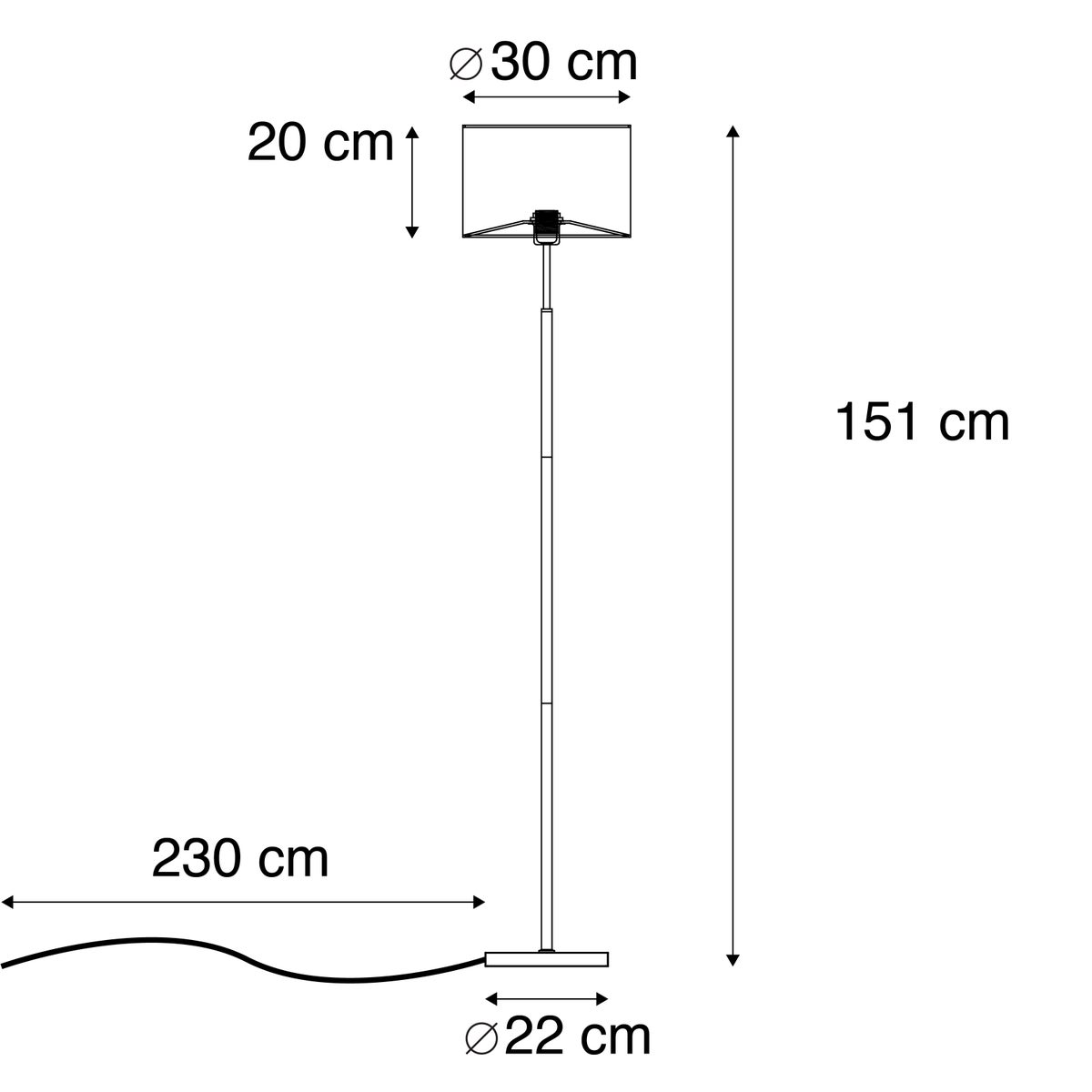 QAZQA - Moderne vloerlamp | Staande lamp | Vloerlamp | Lamp | Lamp, Wit, Rond - VT 1 | Woonkamer | Slaapkamer - Ronde textielkap - LED-compatibel, E27