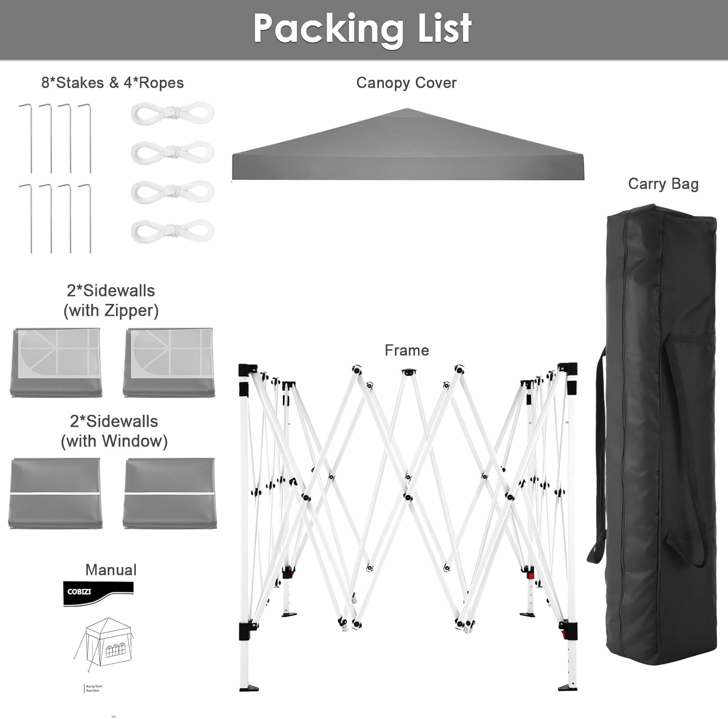 COBIZI Pavillon 3x3 Faltpavillon Wasserdicht Stabil Winterfest Faltbar Partyzelt mit 4 Seitenteilen Pop up Gartenpavillon UV Schutz 50+ Höhenverstellbar für Strand Hochzeit Camping, Grau