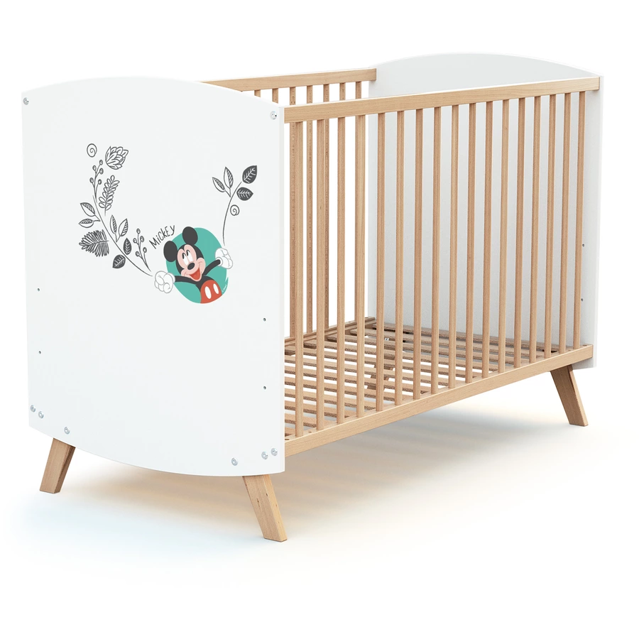 AT4 Babybett  Doodle Zoo Mickey weiß mit Buche 60 x 120 cm