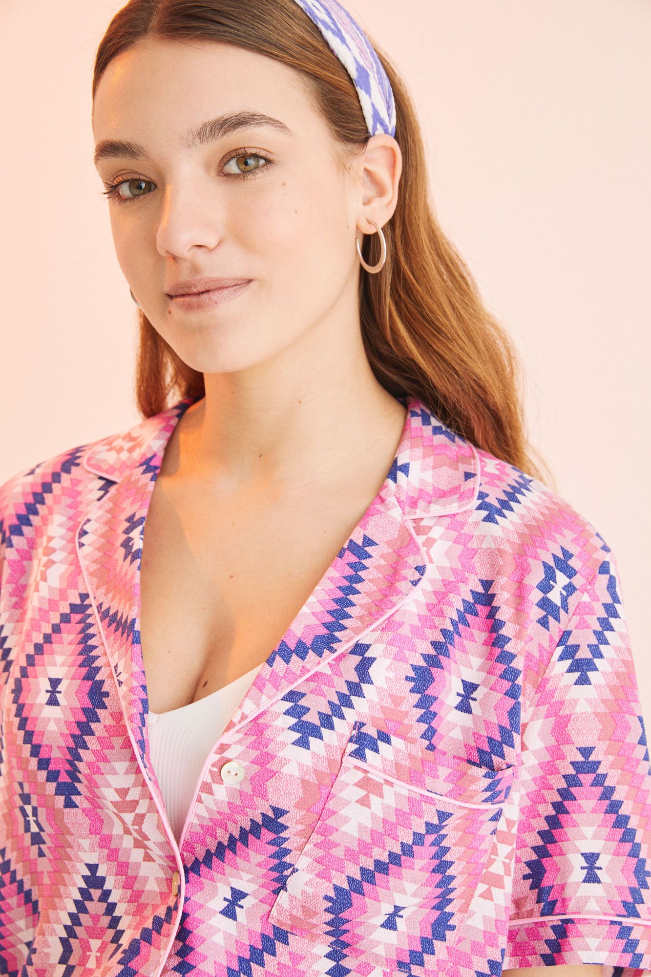 Pijama camisero estampado étnico - rosa