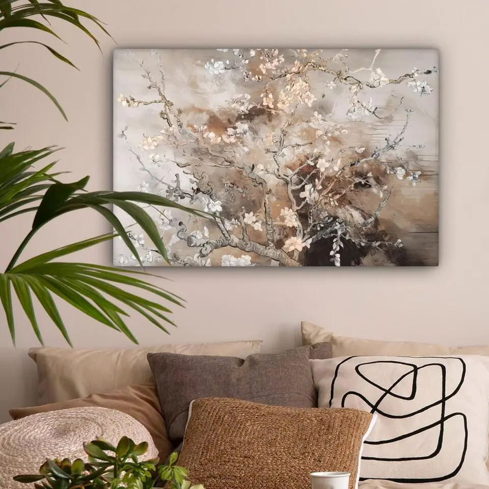 MuchoWow Canvas Schilderij 90x60cm Amandelbloesem Kunst Van