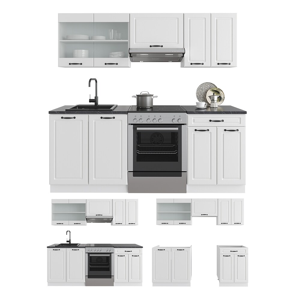 Vicco Küchenzeile Küchenblock Einbauküche R-Line 200 cm Landhaus Weiß