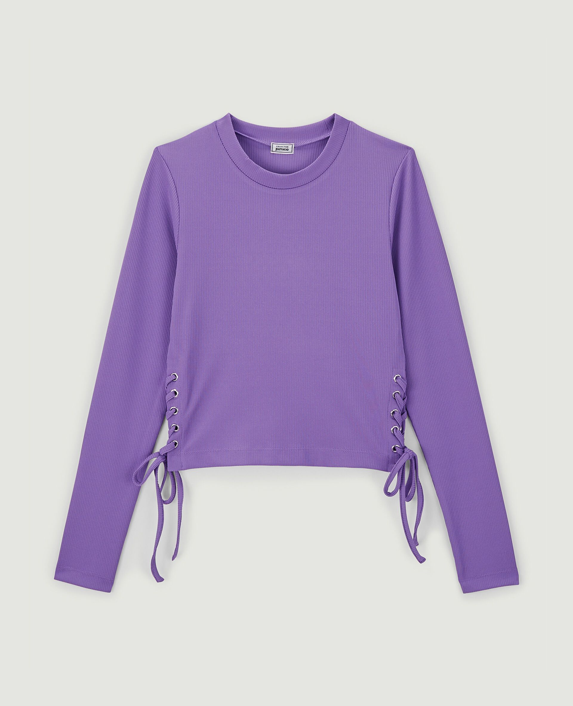 Top maille côtelée avec lacets - Violet