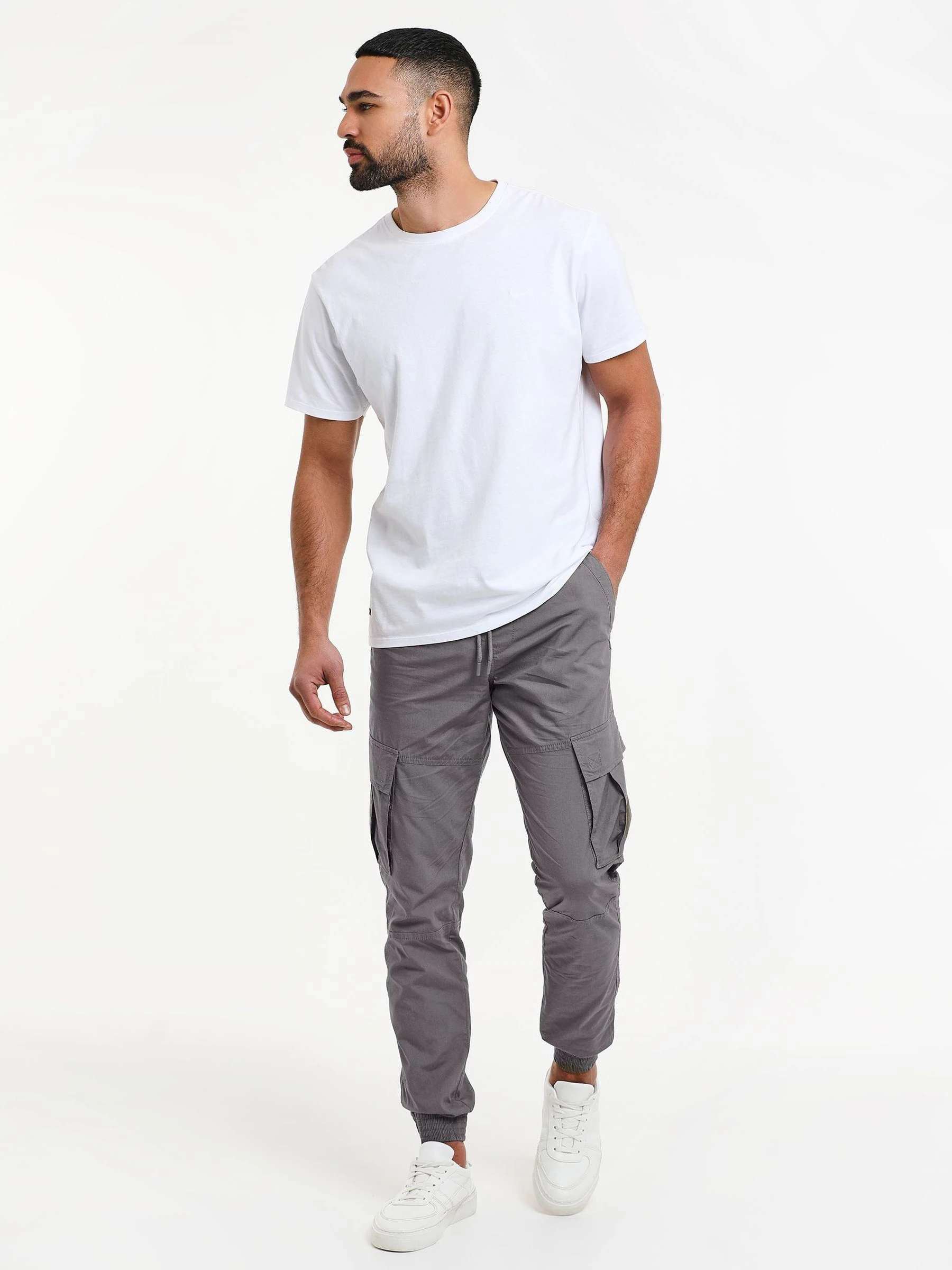 Grijs - Threadbare slim-fit cargobroek met boorden en 100% katoen
