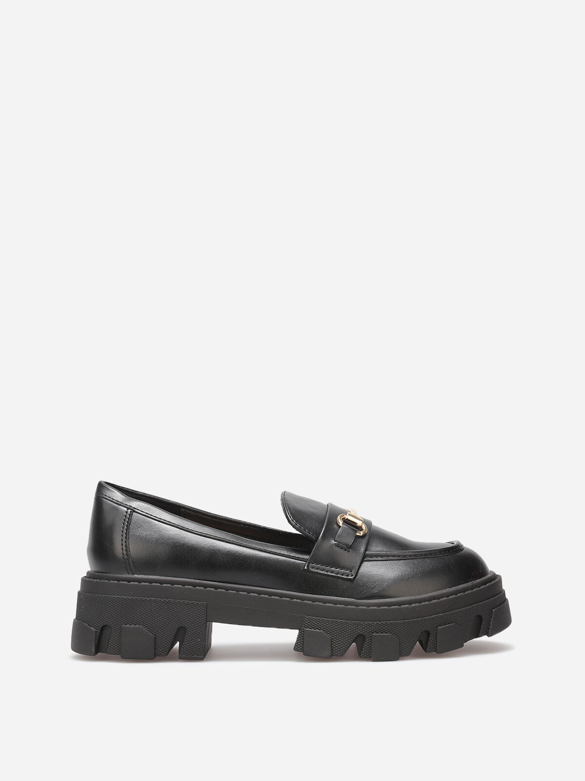 Mocassins crantés à détail métallique- Noir
